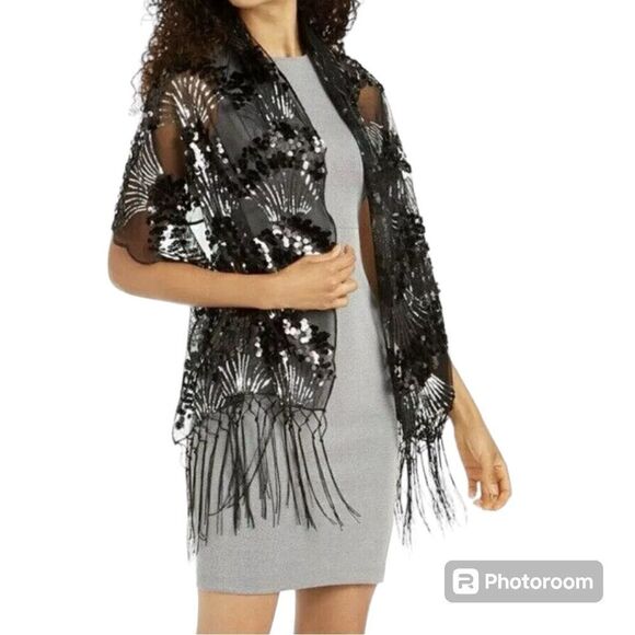 INC International Concepts art deco sequin black shawl. NWOT - Picture 1 of 1